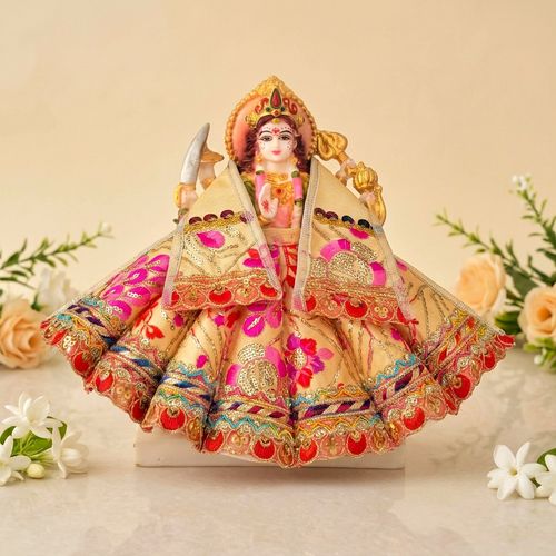 Cream Mata Rani Poshak Set with Lehnga and Patka for Navratri