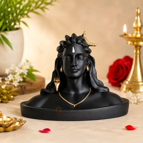 Adiyogi Lord Shiva Idol | 5 Inch Black Polyresin Mahadev Statue for Car Dashboard, Home Temple & Office