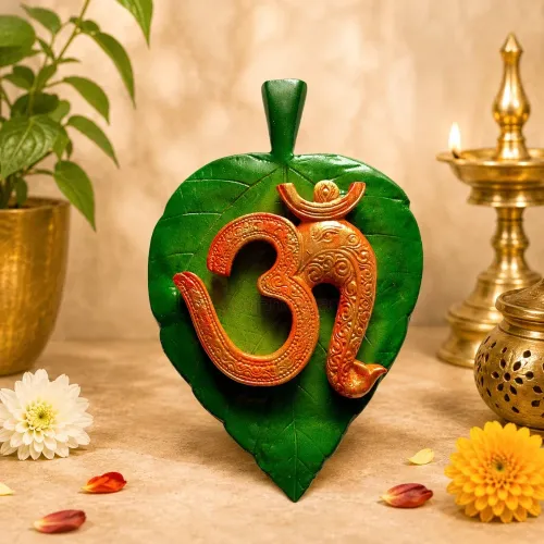 Om Ganesha Wall Hanging on Sacred Peepal Leaf | 7.5 Inch Spiritual Vastu Wall Decor for Home, Temple & Office