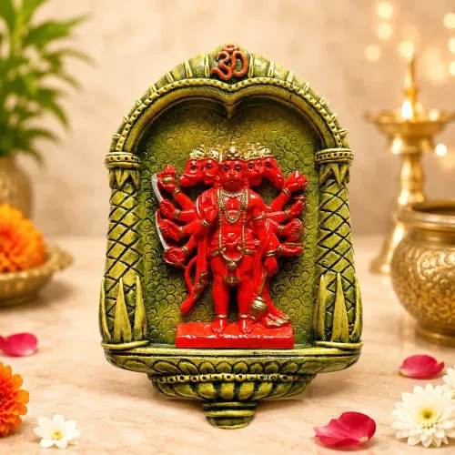 Panchmukhi Hanuman Ji Wall Hanging with Decorative Temple Frame, 9 Inch