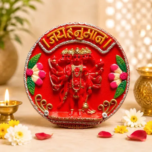 Round Panchmukhi Hanuman Ji Wall Hanging 6.5 Inch Religious Wall Decor