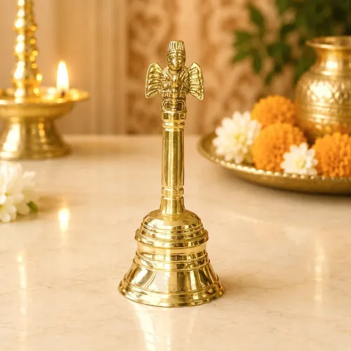 Pure Brass Garuda Pooja Bell – Traditional Brass Ghanti for Home Temple, Aarti & Daily Worship