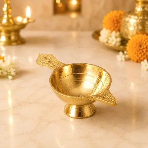 Pure Brass Pooja Diya | Traditional Handmade Brass Oil Lamp for Home Temple, Aarti & Daily Worship