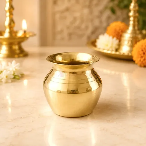 Pure Brass Pooja Lota / Traditional Brass Kalash for Home Temple, Daily Puja & Religious Rituals, No. 1