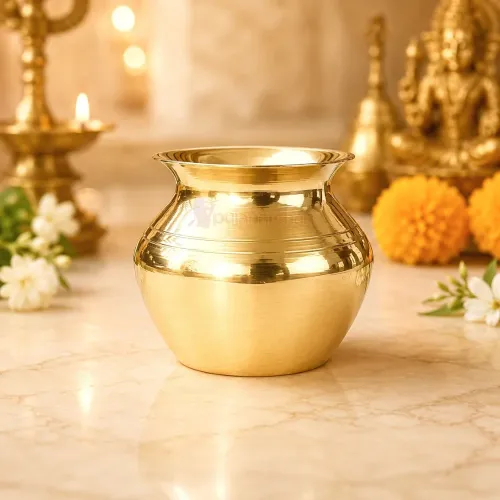 Pure Brass Pooja Lota | Traditional Brass Kalash for Home Temple, Daily Puja & Religious Rituals | 2 No.