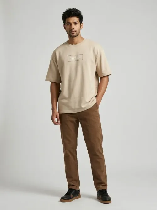 HERITAGE Oversized Graphic Print T-Shirt Beige