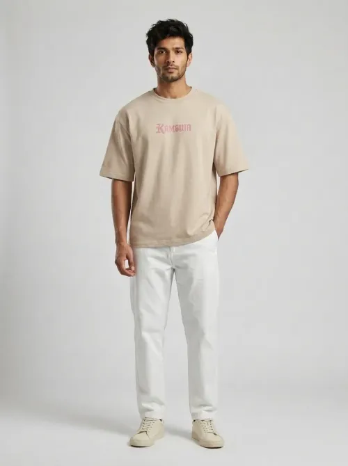 KAMBUJA Oversized Graphic Print T-Shirt Beige