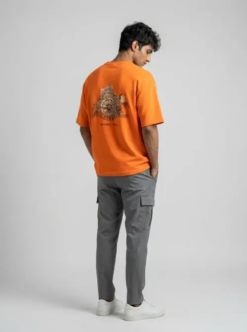 PAGODA Oversized Graphic Print T-Shirt - Fanta Orange