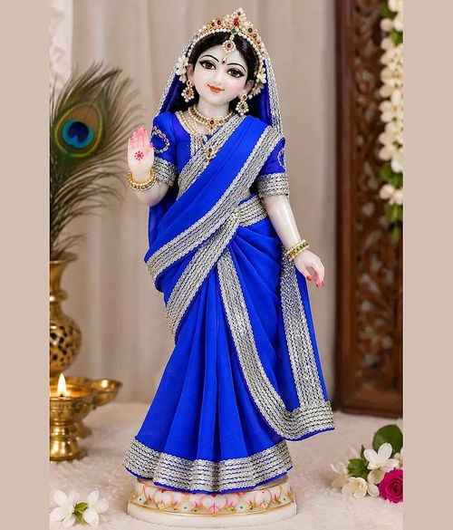 7 Inch Mata Rani Ji Blue Saree Set with Blouse & Petticoat
