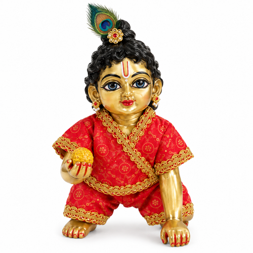 Handmade Red Golden Laddu Gopal Ji Half Shirt Pant Dress Size 4