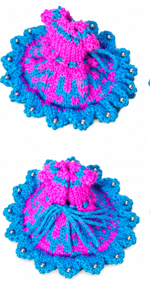 1 No 2 No Laddu Gopal Ji Handmade Woolen Pink Blue Poshak Dress with Beads