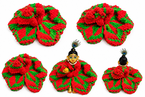 2 No 3 No Laddu Gopal Ji Handmade Woolen Red Green Poshak Dress