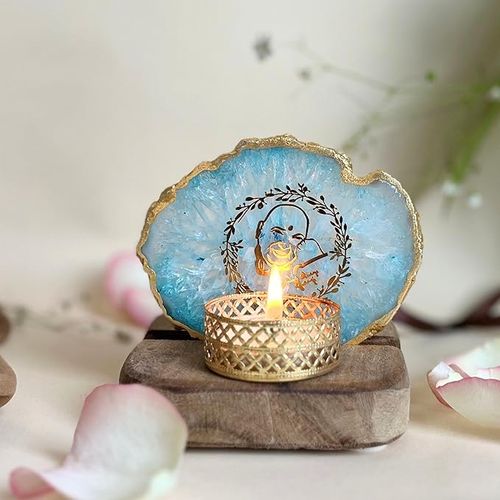 GURU JEE Tea Light Holder Turquoise Agate with Wood Festive Home Décor