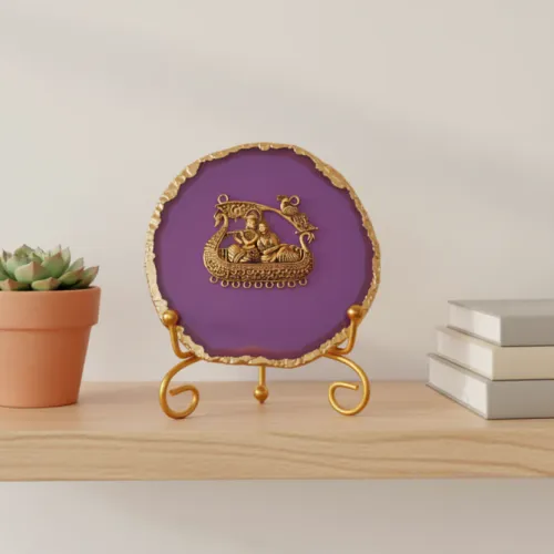 Agate Metal Radha Krishna Showpiece with Metal Stand - Purple