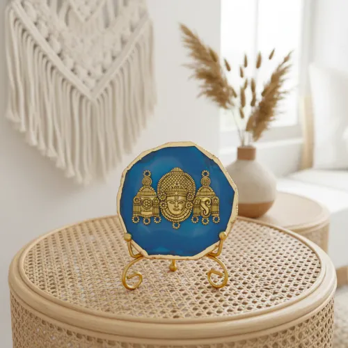 Agate Metal Venketeshwar Showpiece with Metal Stand - Blue