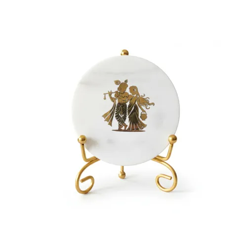 Marble Om Namah Shivay Showpiece With Metal Stand