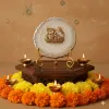 Agate Metal Radha Krishna Showpiece with Metal Stand - White thumbnail 2