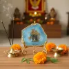 Agate Radha Krishna Showpiece with Metal Stand - Blue thumbnail 2