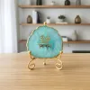 Agate Om Namah Shivay Showpiece with Metal Stand - Green thumbnail 5