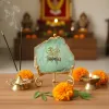 Agate Om Namah Shivay Showpiece with Metal Stand - Green thumbnail 7