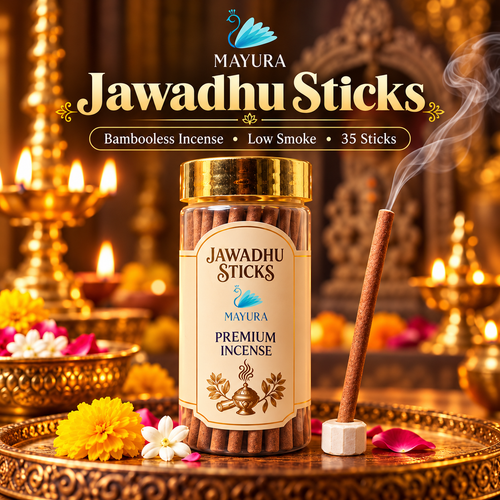 Mayura Jawadhu Bambooless Incense Sticks | Charcoal Free Agarbatti | 35 Sticks with Ceramic Holder