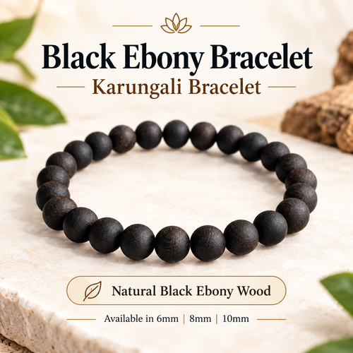Natural Karungali Bracelet | Original Black Ebony Wood Beads Bracelet | Adjustable Spiritual Bracelet for Men & Women
