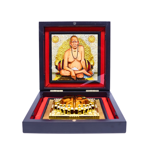 Shree Swami Samartha Prayer Box | Golden Plated Paduka with Devotional Frame