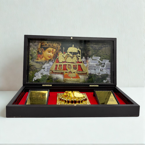 Vaishno Devi 3D Prayer Box | Golden Paduka Set with Devotional Frame