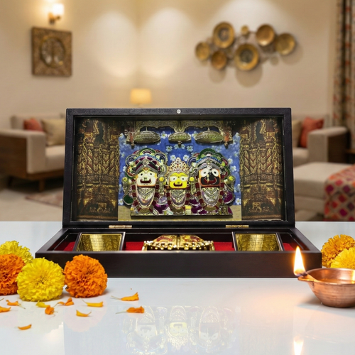 Lord Jagannath 3D Prayer Box | With Golden Plated Charan Paduka | Ideal for Gifting & Daily Puja
