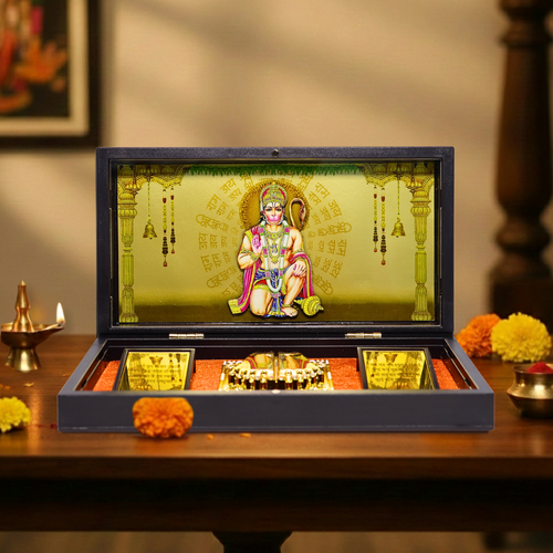 Hanuman ji 3D Prayer Box | Golden Paduka Set with Devotional Frame | Ideal for Gifting & Daily Puja