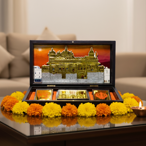 Golden Temple 3D Prayer Box | Golden Plated Harmandir Sahib Frame | Ideal for Gifting & Daily Puja