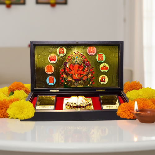Siddhivinayak 3D Prayer Box | Ashtavinayak Frame with Golden Charan Paduka | Ideal for Gifting 