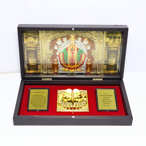 Kolhapur Mahalaxmi 3D Prayer Box | Golden Paduka Set with Devotional Frame | Ideal for Gifting 