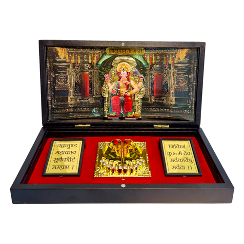 Lalbaugcha Raja 3D Photo Frame Box | Golden Paduka Set with Devotional Frame | Ideal for Gifting & D