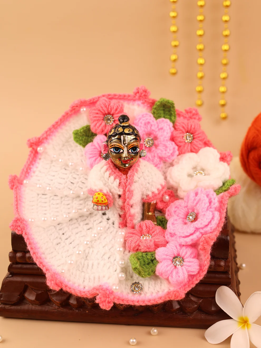 Phulwari Pink Wool Laddu Gopal Poshak 2 Pc Set product image