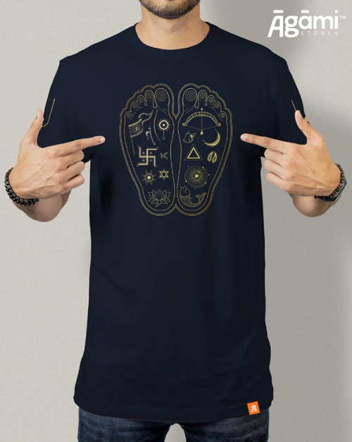 Lotus Feet of Shree Krishna Tshirt - Navy Blue | Regular Fit