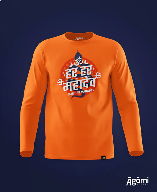 Har Har Mahadev Full Sleeves Tshirt - Orange
