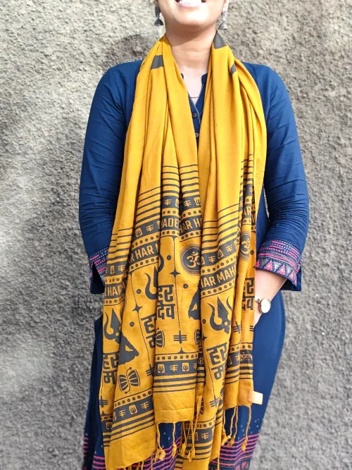 Har Har Mahadev Stole - Golden Yellow