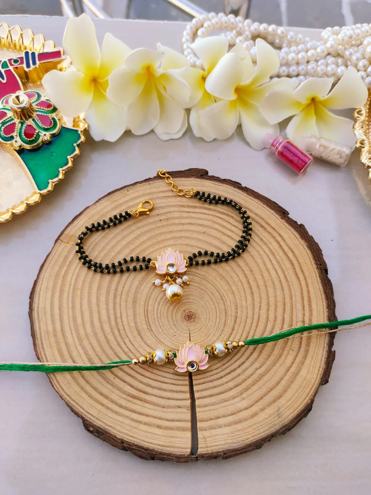 Pink Lotus Mangalsutra Style Bhaiya Bhabhi Combo Rakhi Set product image