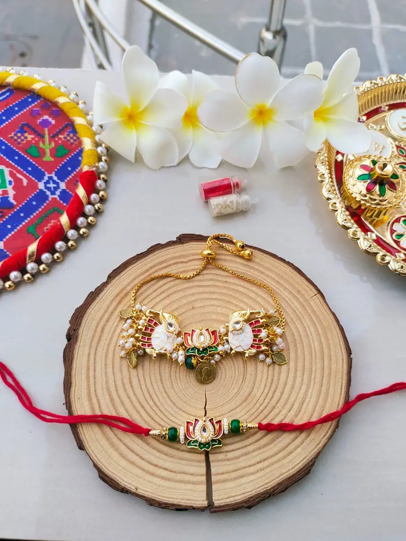 Regal Lotus & Elephant Bhaiya Bhabhi Rakhi Set with Adjustable Slider Lumba product image
