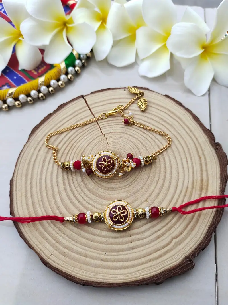 Regal Maroon Floral Bhaiya Bhabhi Rakhi Set product image