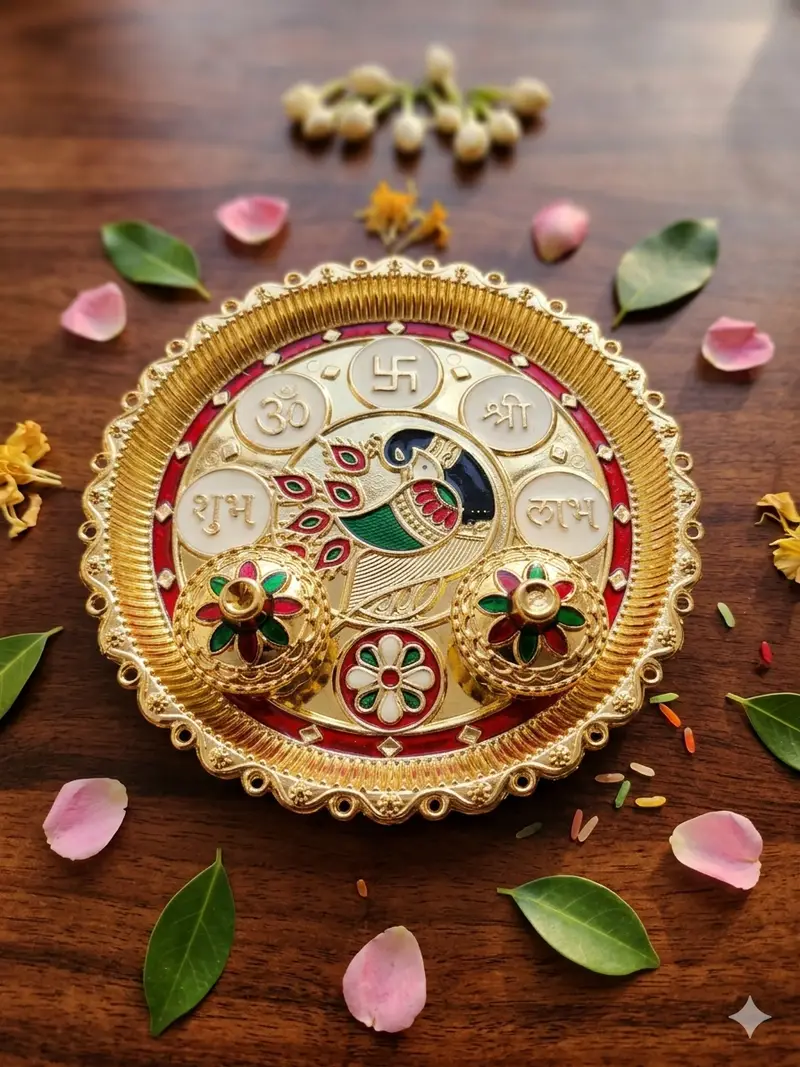 Royal Design Pooja Thali Set with Attached Bowls product image