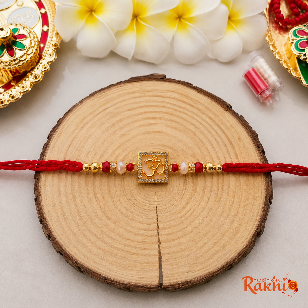 Sacred Om Square American Diamond Designer Rakhi (2Piece) product image