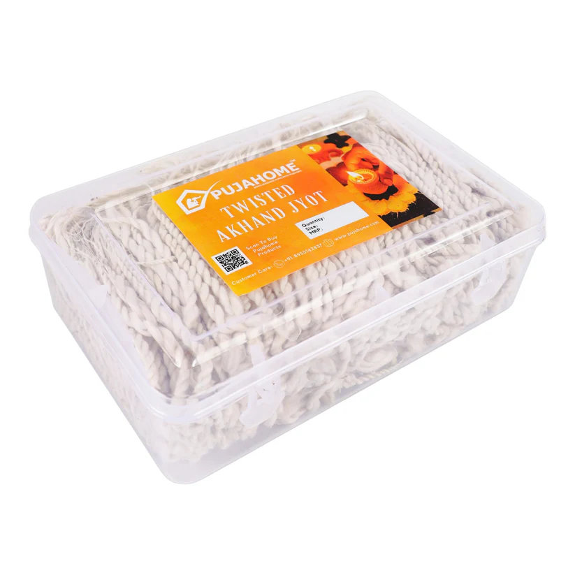 Pujahome Twisted Akhand Jyot Cotton Short Wick (24Hours Burning, White) product image