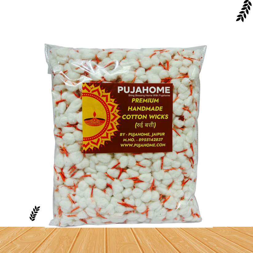 Pujahome Round Cotton Wicks/Diya Batti With Kesar Tip Pack of 3100 product image