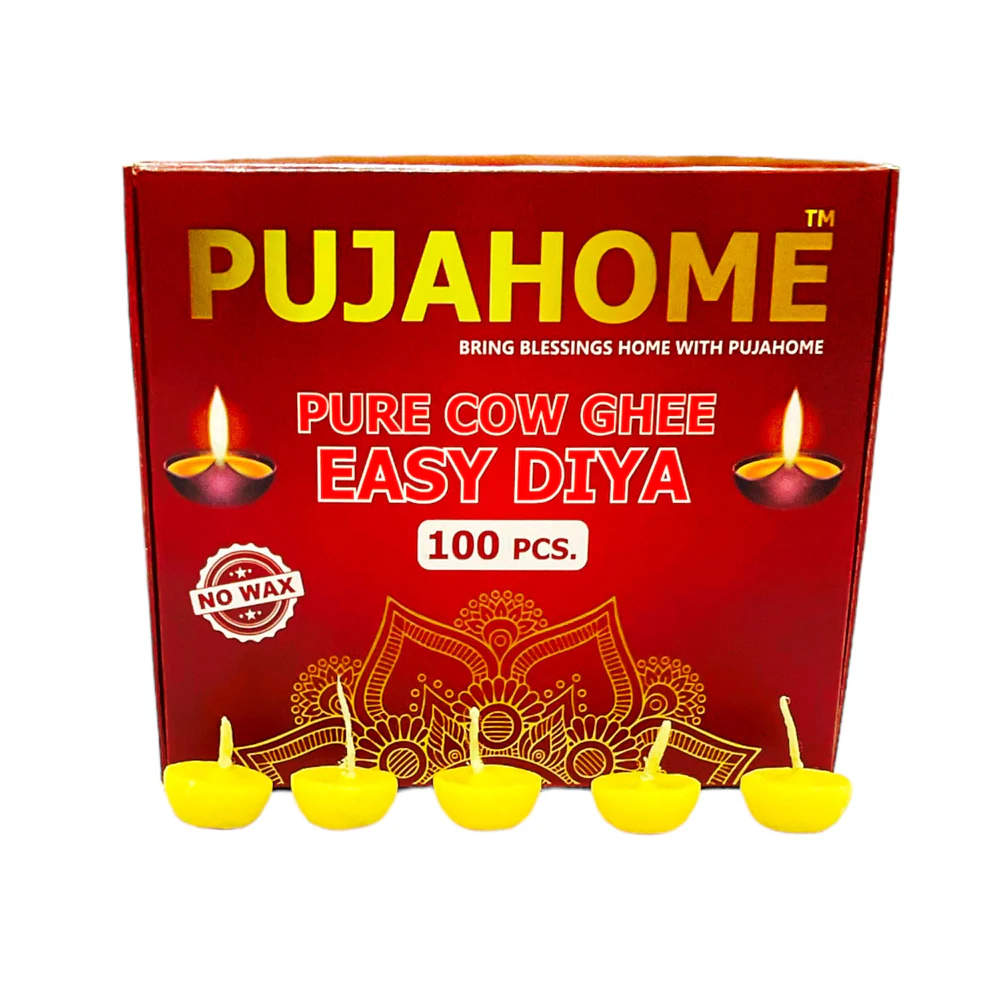 Pujahome Pure Cow Ghee Diya Wicks (100 Pieces) 30min Burning Time, Wax Free product image