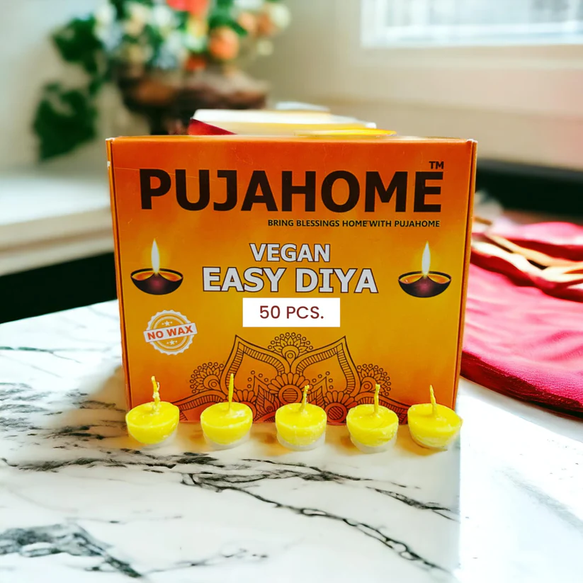 Pujahome Vegan Diya Wicks (50 Pieces - White) 30min Burning Time, Wax Free | Vegan Diya Batti product image