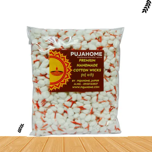 Pujahome Round Cotton Wicks/Diya Batti With Kesar Tip Pack of 1100