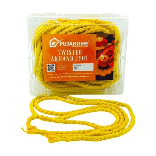 Pujahome Long Twisted Akhand Jyot Cotton Wicks Batti | Cotton (Yellow) Pack of 12 Wicks