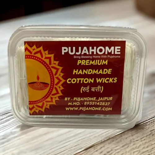 Pujahome Handmade White Long Cotton Wicks, Lambi Cotton Batti Box for Diwali Puja, Pack of 1100 Wick